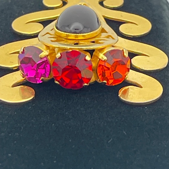 Stick Hat Pin Ornate Gold Tone Jewel Tone Rhinestones 5.5" - Picture 3 of 11